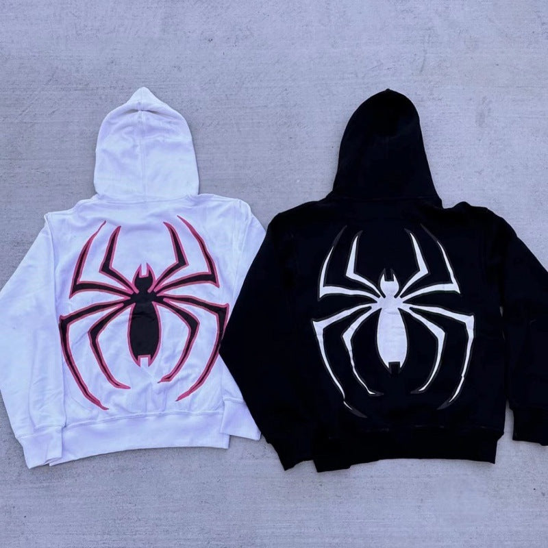 Unisex Hoodie with Contrasted Spider Motif Back Print and Ear Hoodie