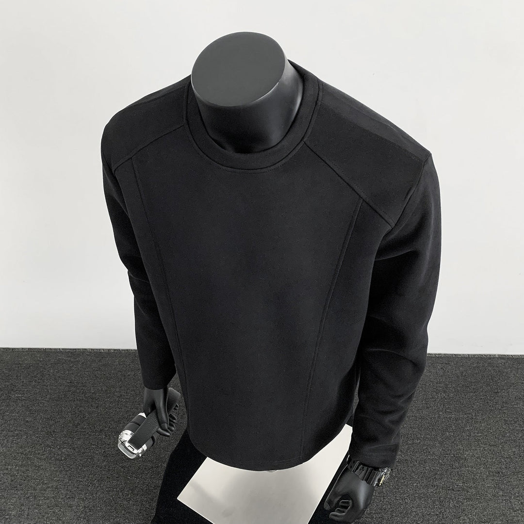 Men's Sweatshirt with Structured Seam Details and Round Neck