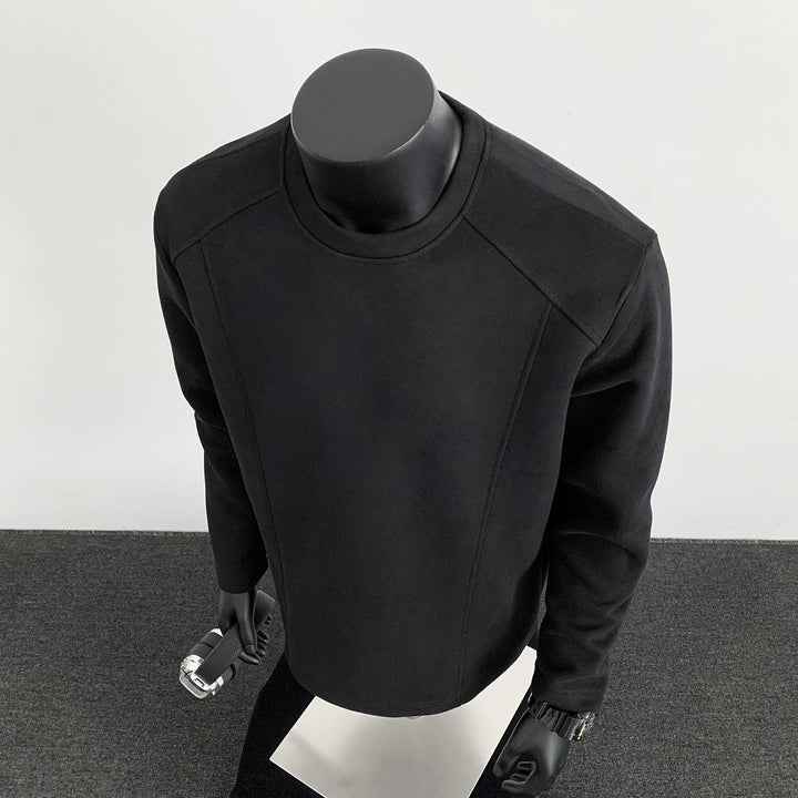 Men's Sweatshirt with Structured Seam Details and Round Neck