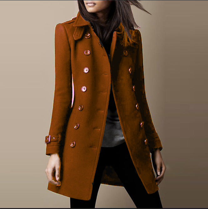 Women's Tailored Double-breasted Wool Coat with Belt Cuffs