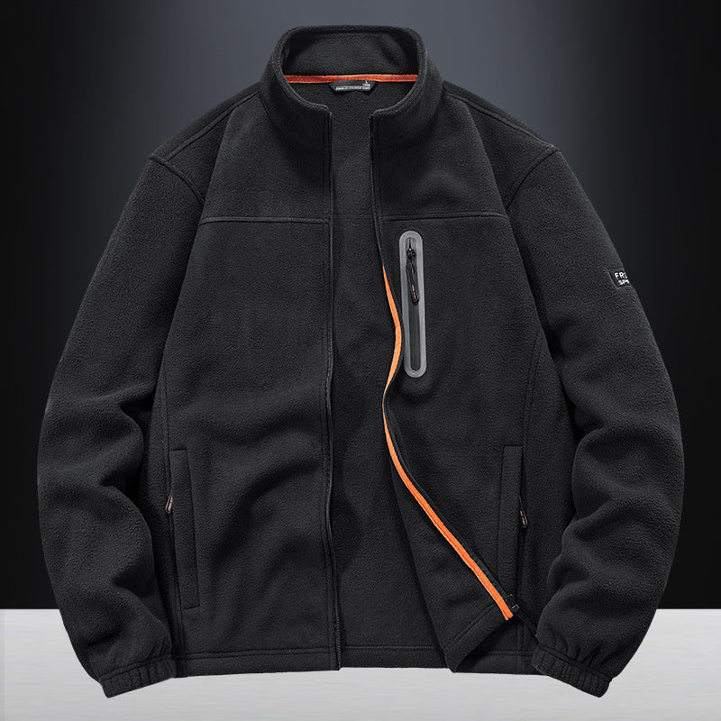Men's Fleece Jacket with Wind-resistant Microfleece, Welded Chest Zipper Pocket, and Elastic Cuffs