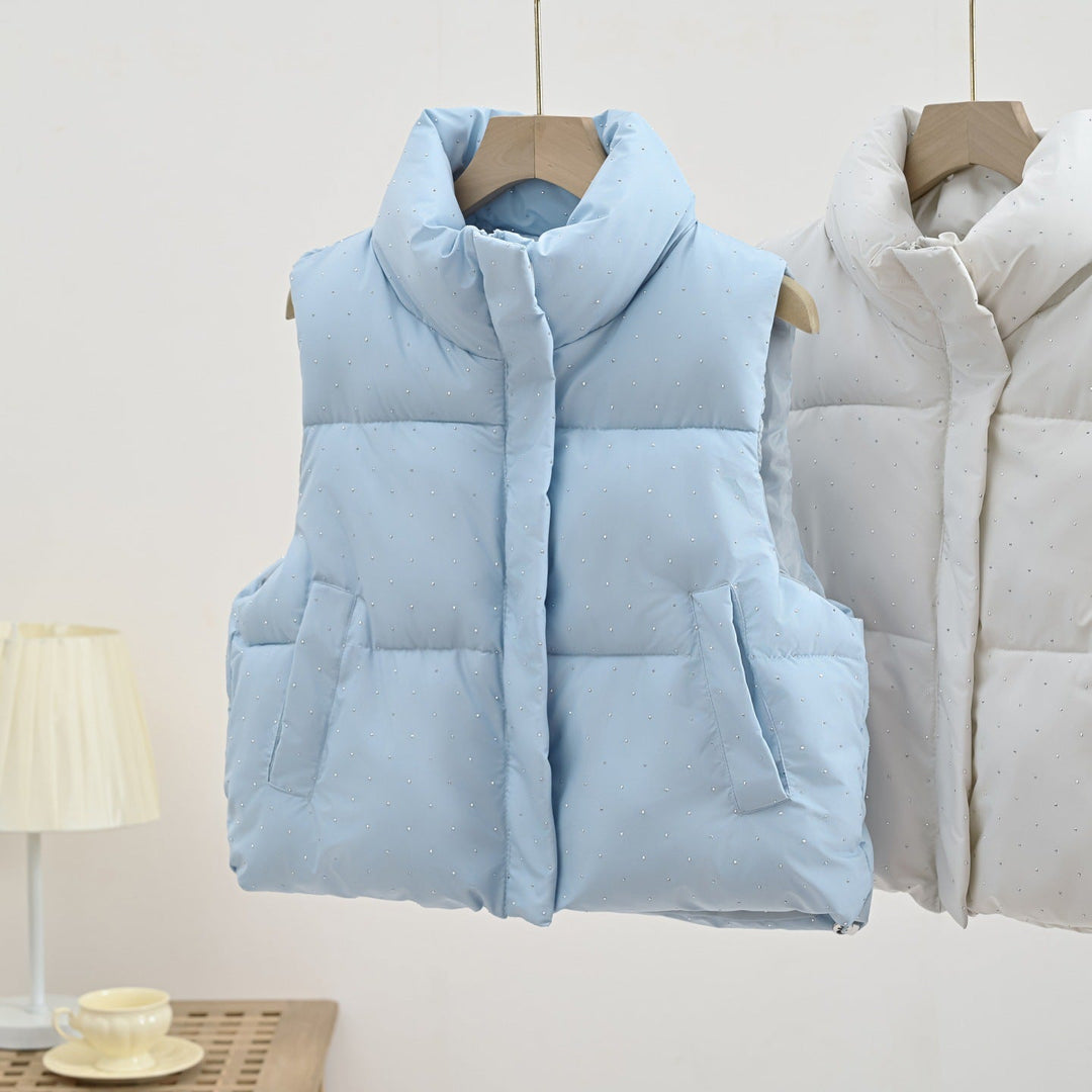 Women's Insulated Sleeveless Padded Gilet with Quilted Stand-up Collar