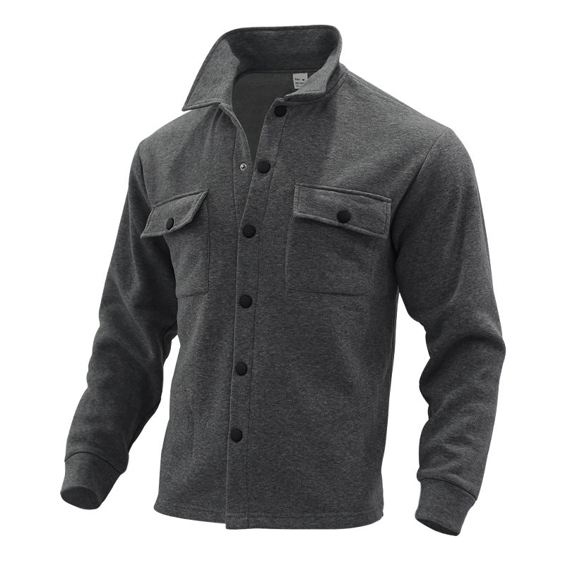 Men's Fleece Shirt Jacket with Two Chest Pockets and Stylish Stand-Up Collar