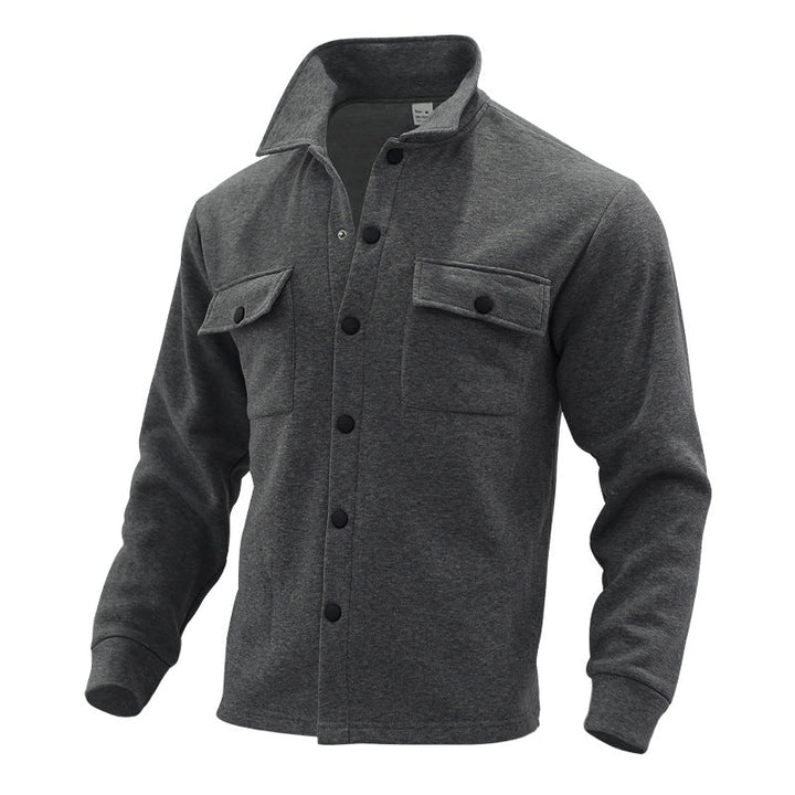 Men's Fleece Shirt Jacket with Two Chest Pockets and Stylish Stand-Up Collar