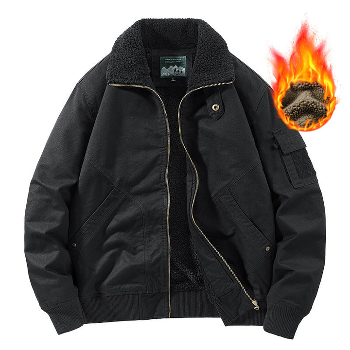 Men's Heavy Canvas Bomber with Warming Sherpa Inner Lining, Ergonomic Seams, and Concealed Zip Placket