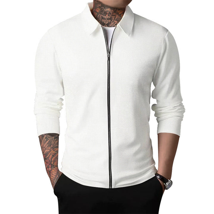 Men's Nano Structured Shirt Jacket with Waffle Structure, Full-length Zipper and Slim Fit