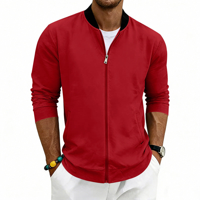 Men's Lightweight Bomber Jacket made of Jersey with Stand-up Collar, Elastic Cuffs, and Concealed Pockets