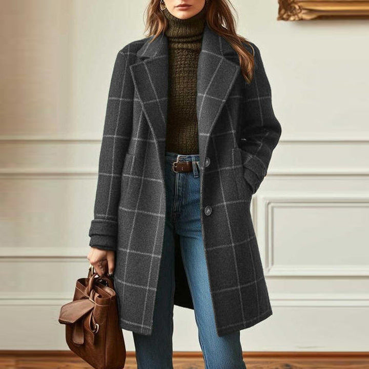 Women's Stylish Wool Coat with Check Pattern