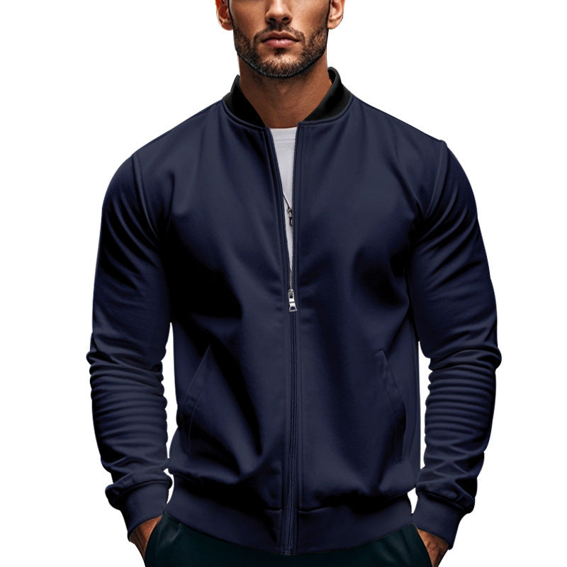 Men's Bomber in Modern Minimal Style with Stand-up Collar, Elastic Hem and Functional Seam Pockets