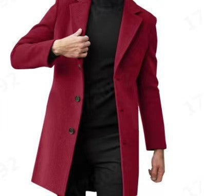 Men's Slim Chesterfield Coat with Classic Lapels, Quilted Lining and Side Pockets