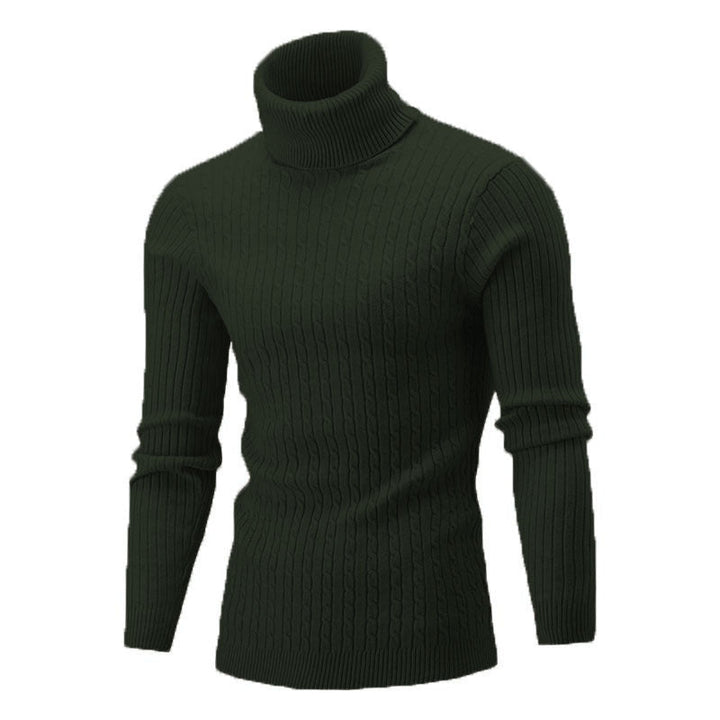 Men's Ribbed Turtleneck Sweater with Cable Knit Pattern and Form-fitting Slim-fit Silhouette