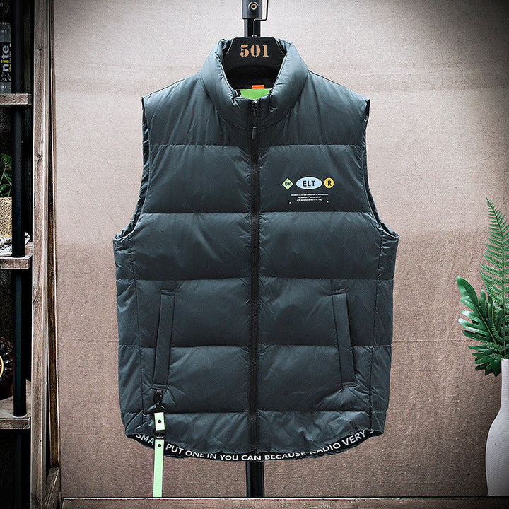 Men's Padded Quilted Vest with High Stand-up Collar and Drawstring Hem