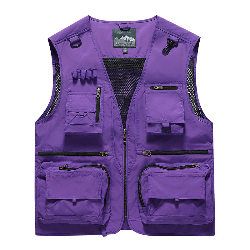 Men's Multifunctional Outdoor Utility Vest with Numerous Zip Pockets, D-ring and Carabiner