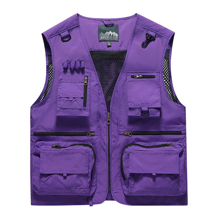 Men's Multifunctional Outdoor Utility Vest with Numerous Zip Pockets, D-ring and Carabiner