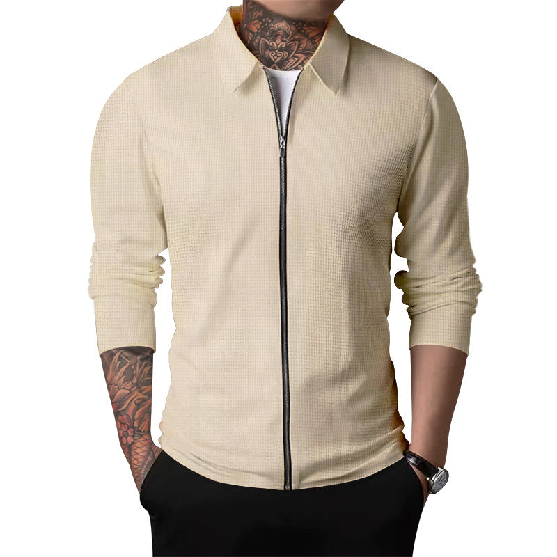 Men's Nano Structured Shirt Jacket with Waffle Structure, Full-length Zipper and Slim Fit
