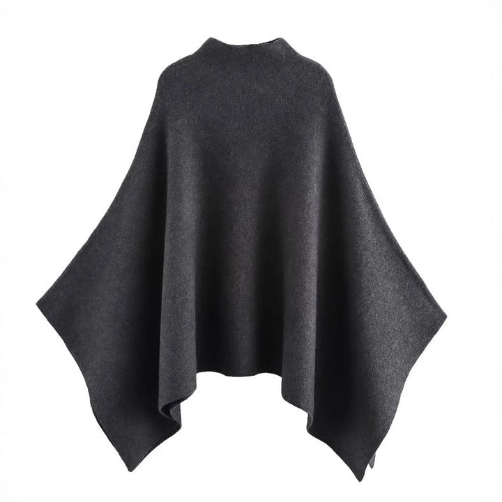 Women's Fine Oversize Poncho with Stand Collar and Asymmetric Hem