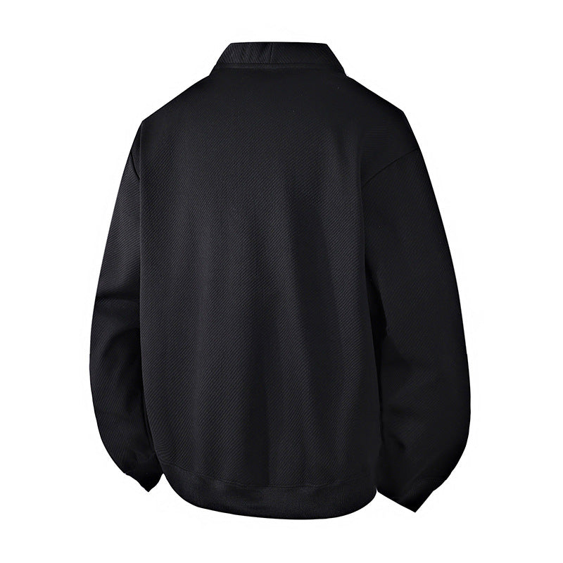 Men's Structured Knit Cardigan Jacket with Continuous Button Placket and Patch Pockets