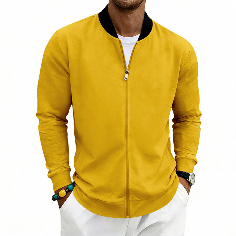 Men's Lightweight Bomber Jacket made of Jersey with Stand-up Collar, Elastic Cuffs, and Concealed Pockets