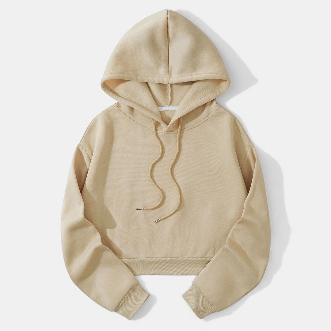 Women's Cropped Hoodie with Soft Fleece Interior and Elastic Ribbed Hem