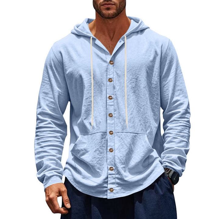 Men's Lightweight Hoodie Cardigan with Full Button Placket, Slim Fit and Kangaroo Pocket