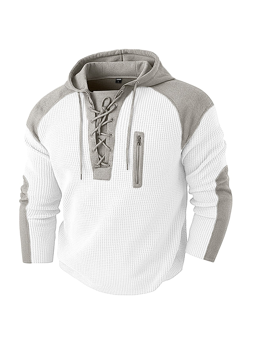 Men's Hoodie with Lacing Trim and Vertical Zipper Chest Pocket