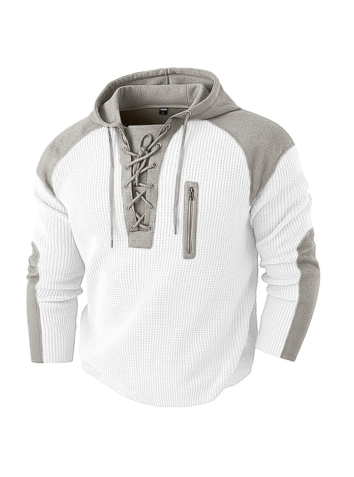 Men's Hoodie with Lacing Trim and Vertical Zipper Chest Pocket