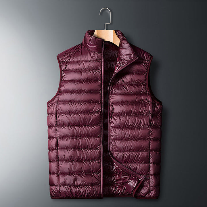 Men's Ultralight Quilted Thermal Vest with Stand-up Collar and Windproof Outer Shell