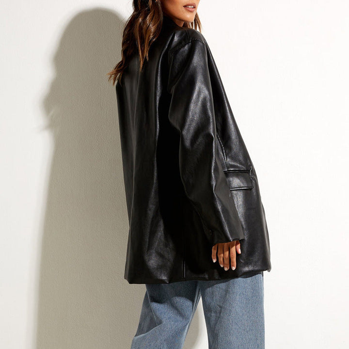 Women's Oversized Faux Leather Blazer Jacket