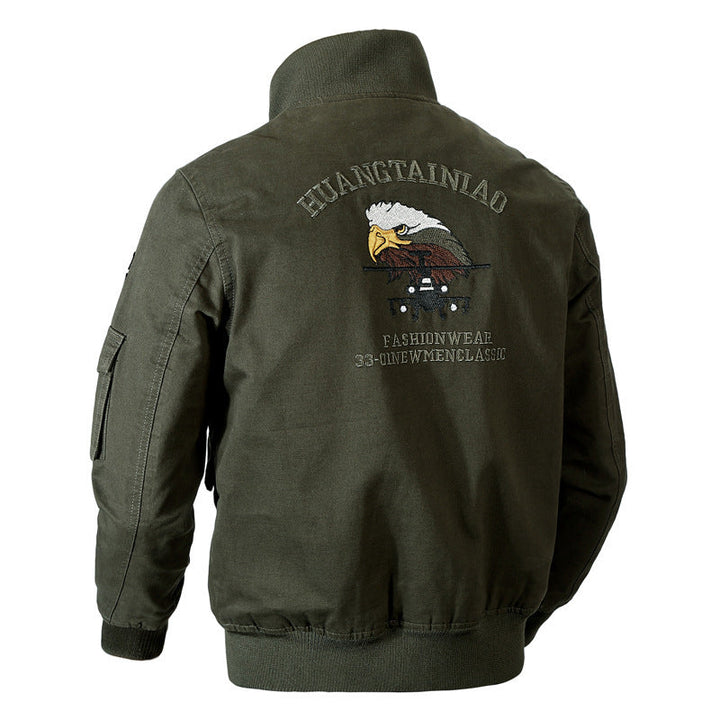 Men's Canvas Pilot Blouson in Military Look with Stand-Up Collar, Utility Pockets, and Patch Applications