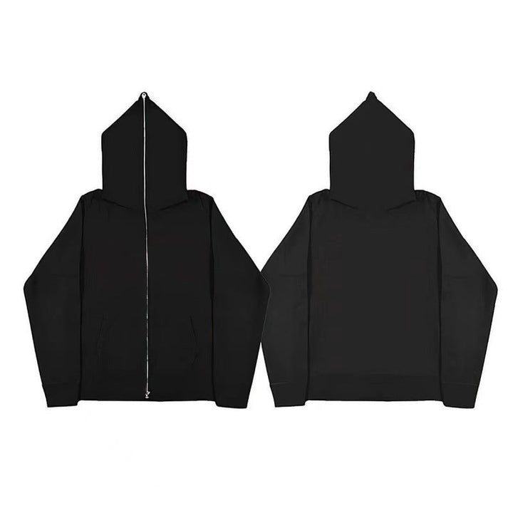 Unisex Minimally Structured Hoodie Zipper with Pointed Hood, Kangaroo Pocket and Reinforced Cuffs