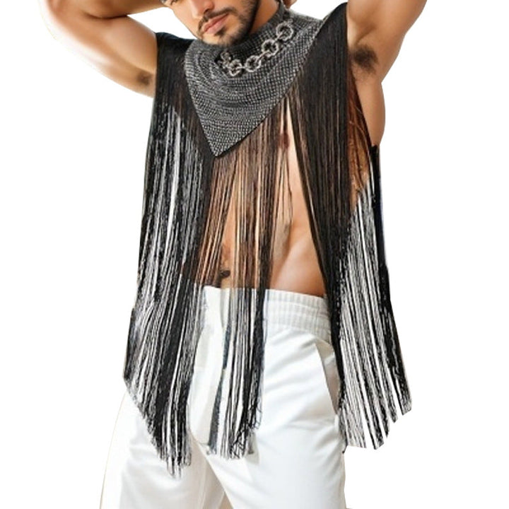 Women's Long Fringed Cape with Turtleneck and V-shaped Insert