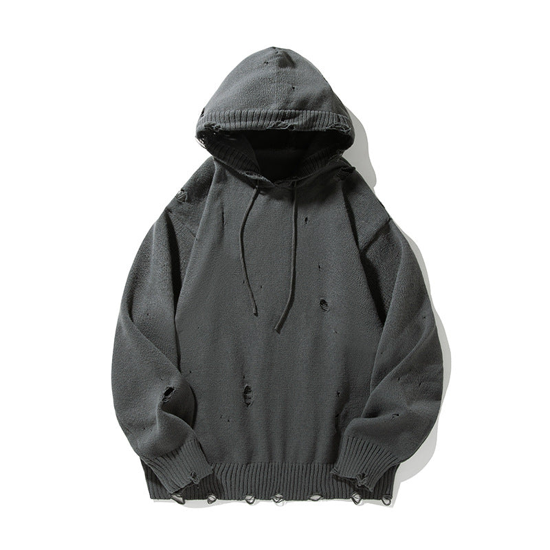 Unisex Oversize Knit Hoodie in Destroyed Look