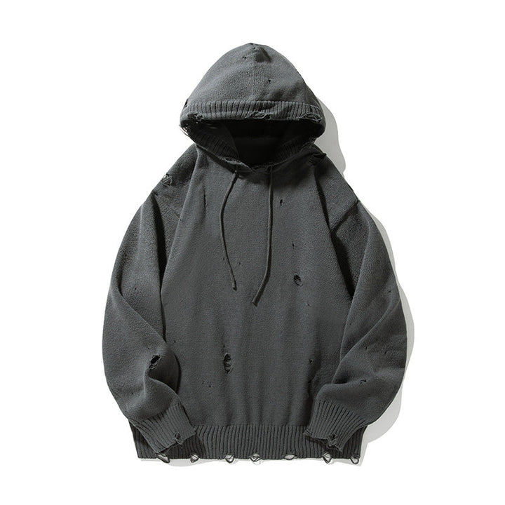 Unisex Oversize Knit Hoodie in Destroyed Look