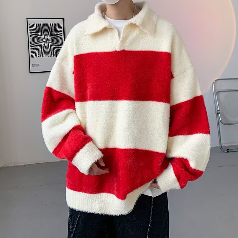Men's Cozy Chunky Knit Sweater with Modern Stripes