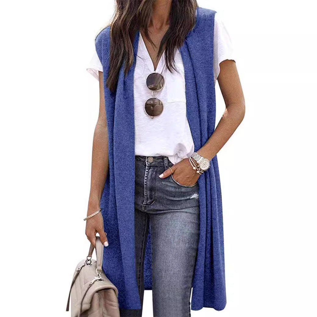 Women's Knit Vest in a Casual Oversized Design with Open Fronts and Short Sleeve Length