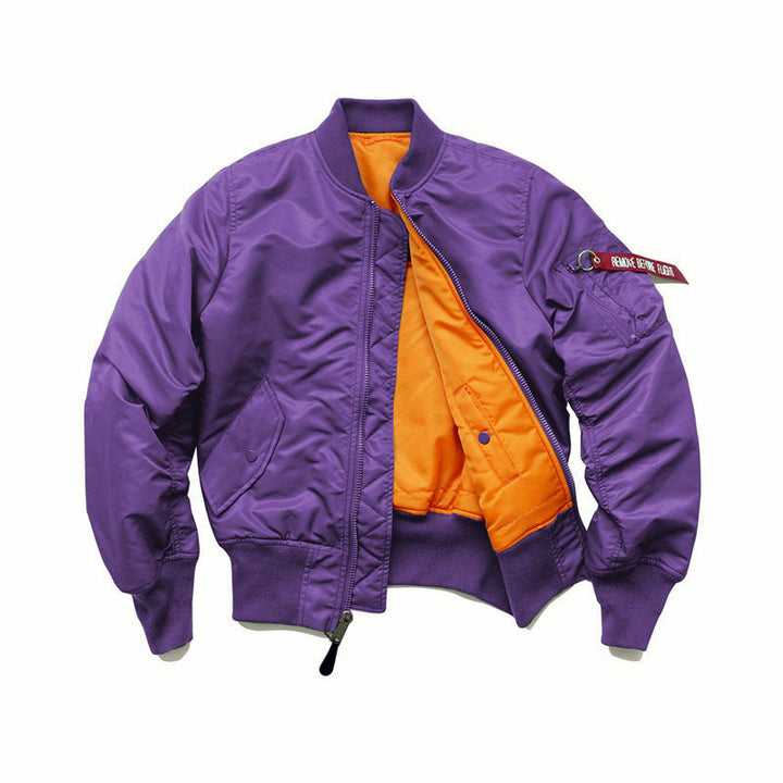 Men's Flight Bomber Jacket with Contrasting Inner Lining, Utility Arm Pocket, and Ribbed Cuffs