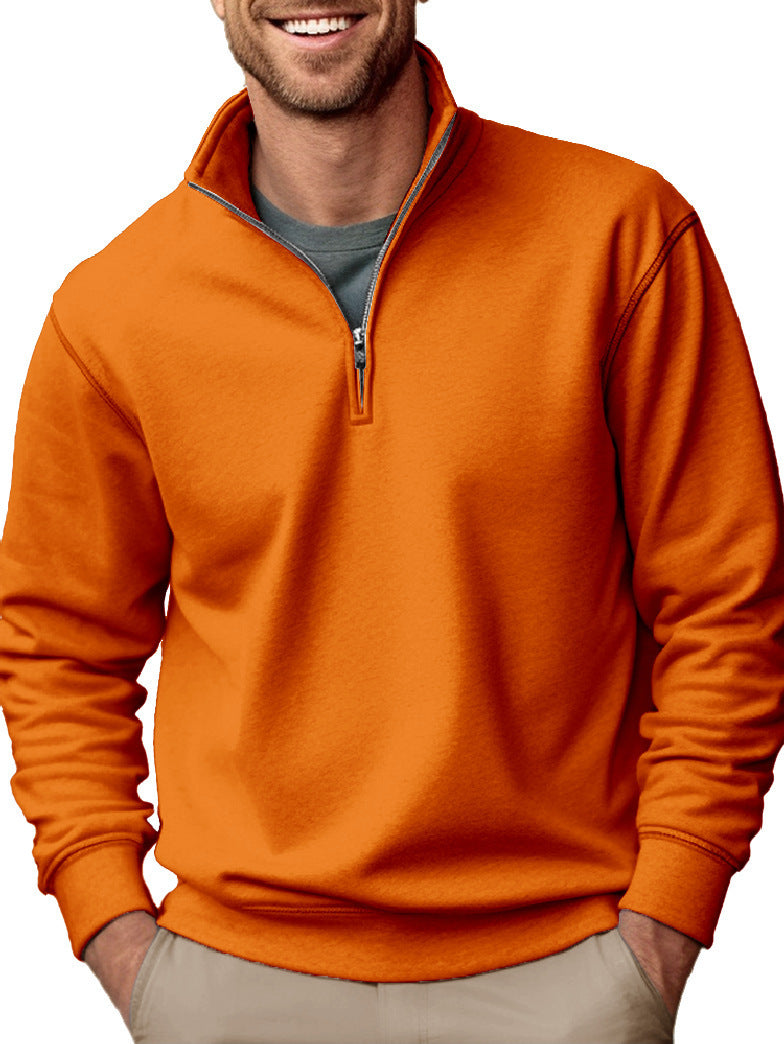 Men's Half-zip Sweatshirt with Stand-up Collar and Soft Fleece Interior Lining