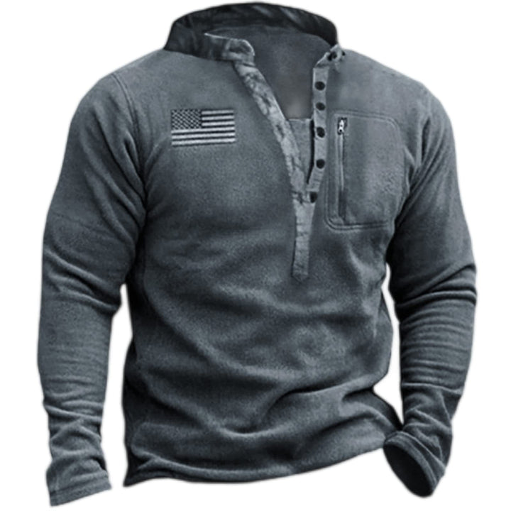 Men's Nano Thermal Henley Fleece Pullover with Chest Zip Pocket and Camouflage Detail