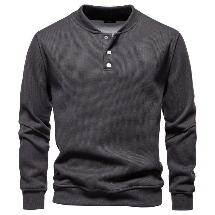 Men's Waffle Texture Henley Pullover with Short Snap Button Closure and Ribbed Cuffs