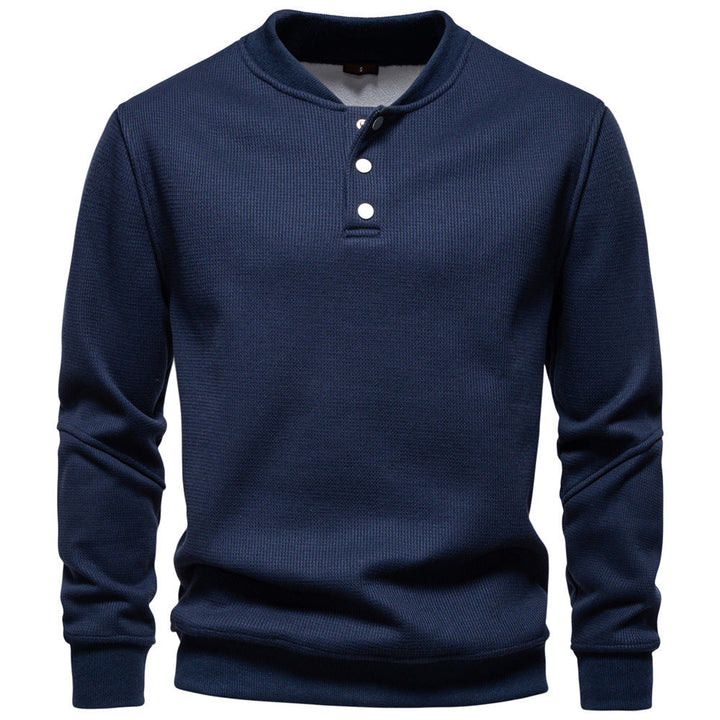 Men's Waffle Texture Henley Pullover with Short Snap Button Closure and Ribbed Cuffs