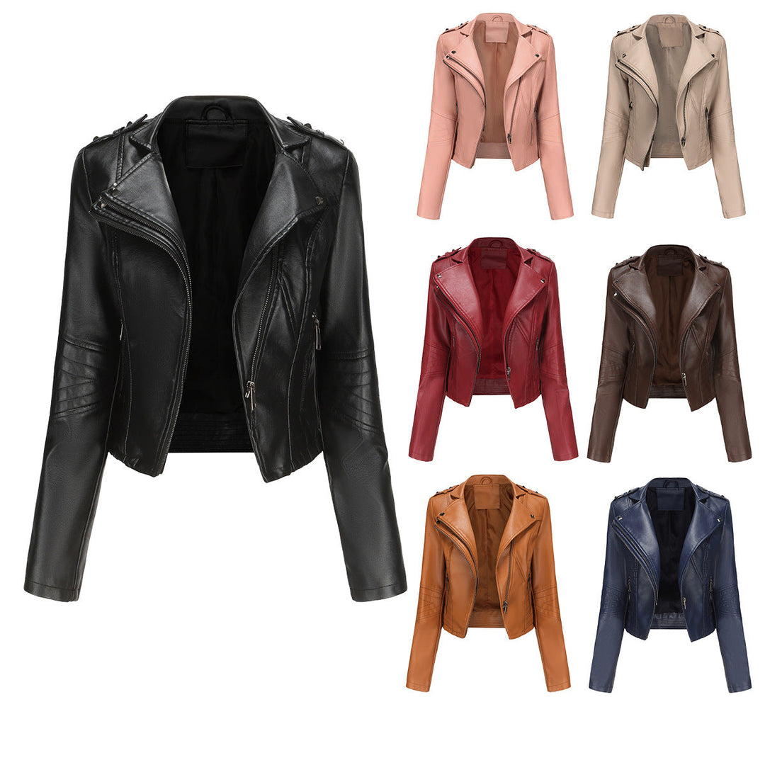 Women Stylish Biker Jacket with Asymmetrical Zipper and Detail Seams