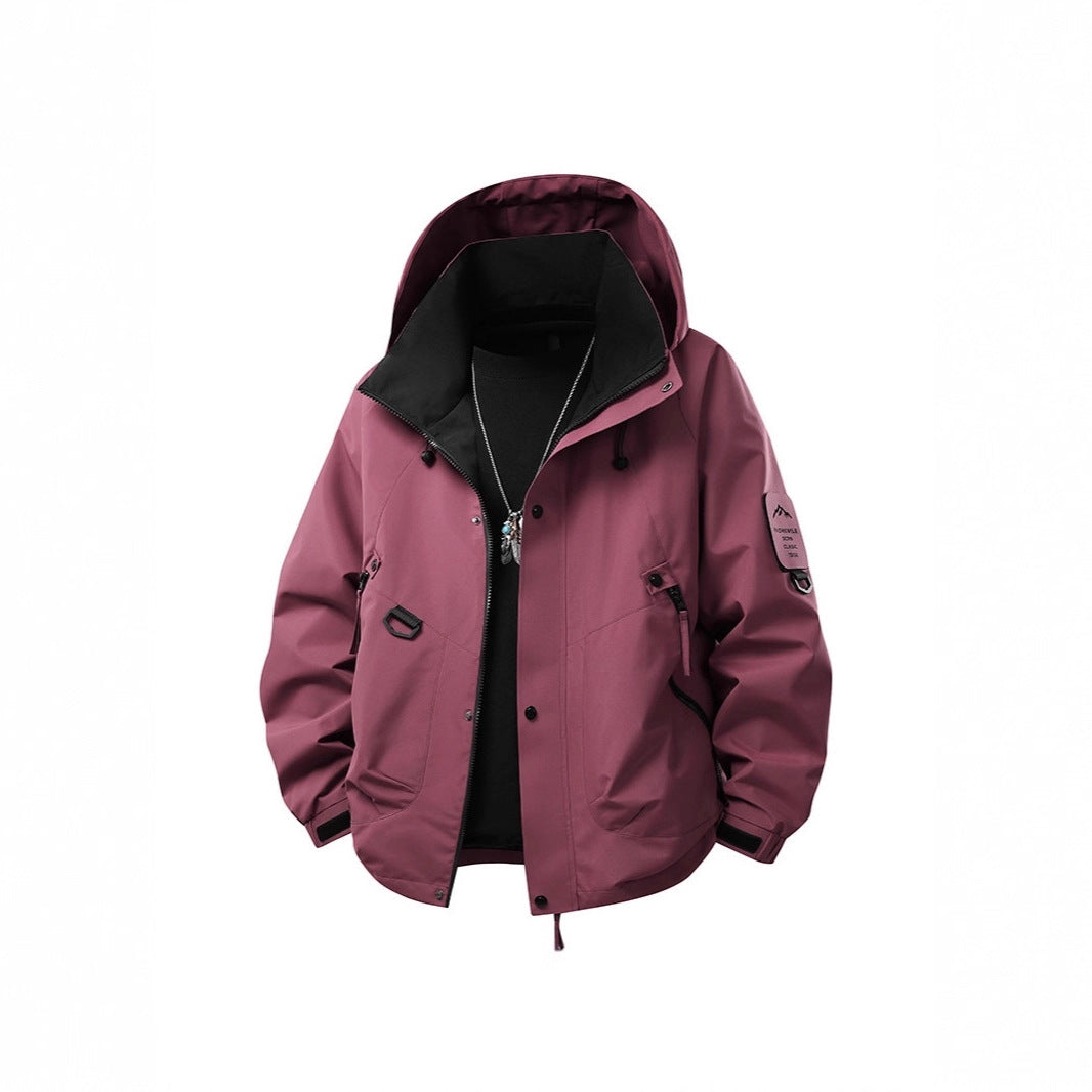 Men's Waterproof Outdoor Utility Rain Jacket with Hood, Multiple Pockets and Adjustable Hem