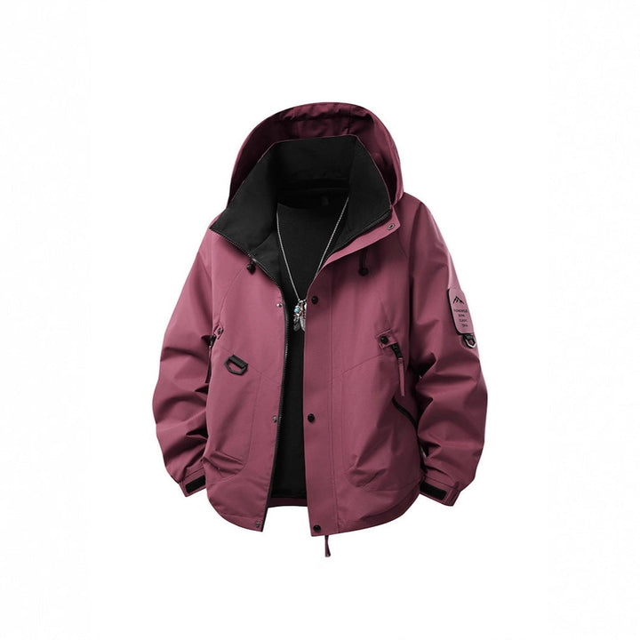 Men's Waterproof Outdoor Utility Rain Jacket with Hood, Multiple Pockets and Adjustable Hem