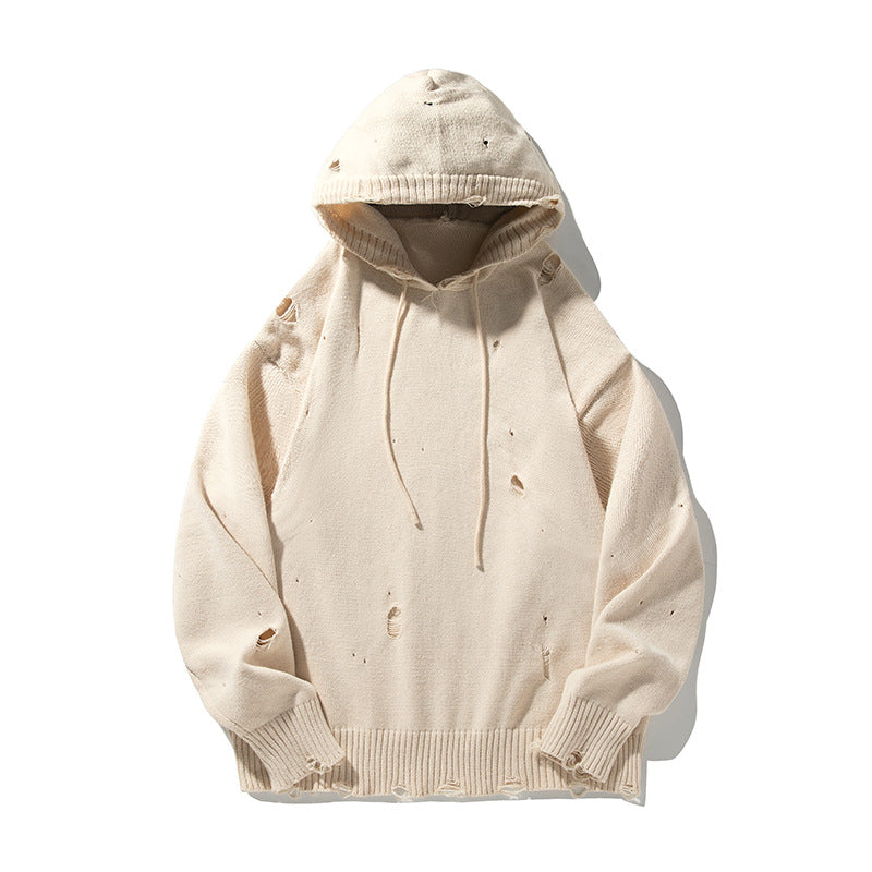 Unisex Oversize Knit Hoodie in Destroyed Look