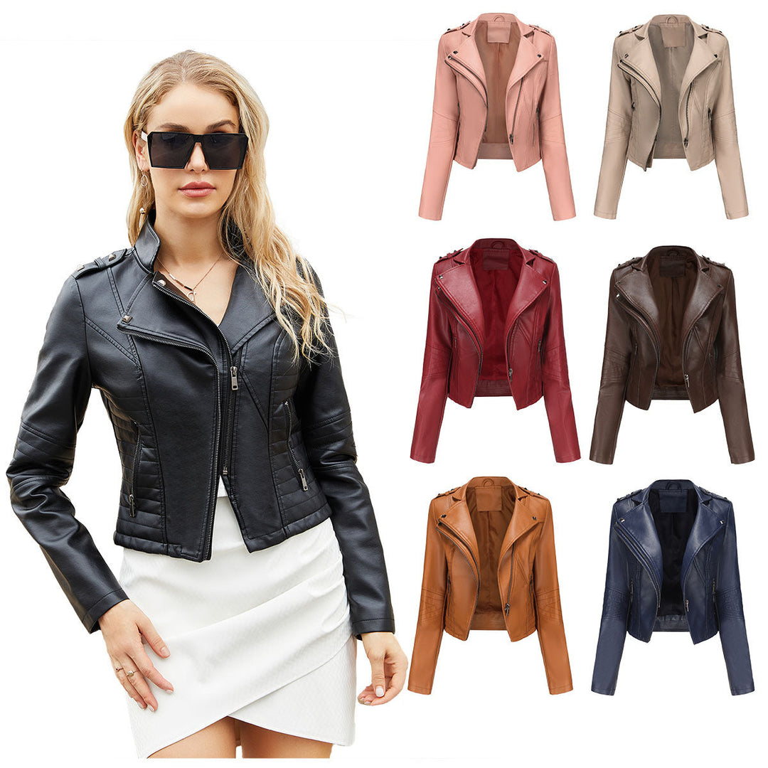Women Stylish Biker Jacket with Asymmetrical Zipper and Detail Seams