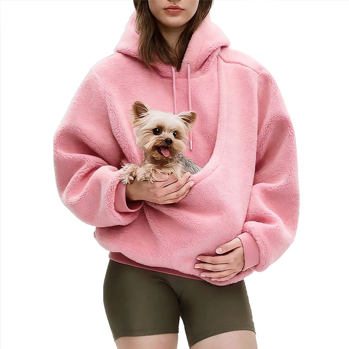 Women's Oversize Sherpa Hoodie with Integrated Pet Pocket Design