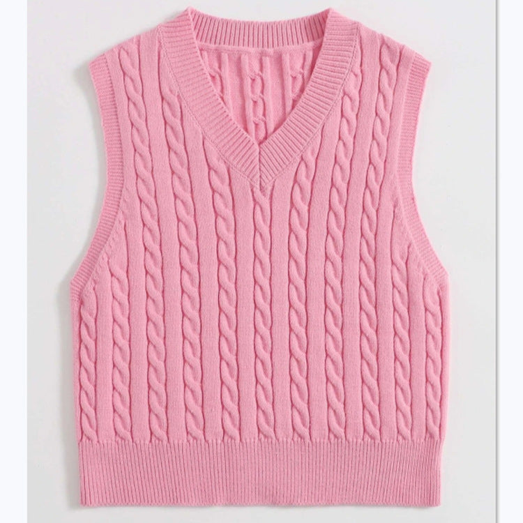 Women's Knit Vest with V-Neck and Cable Pattern