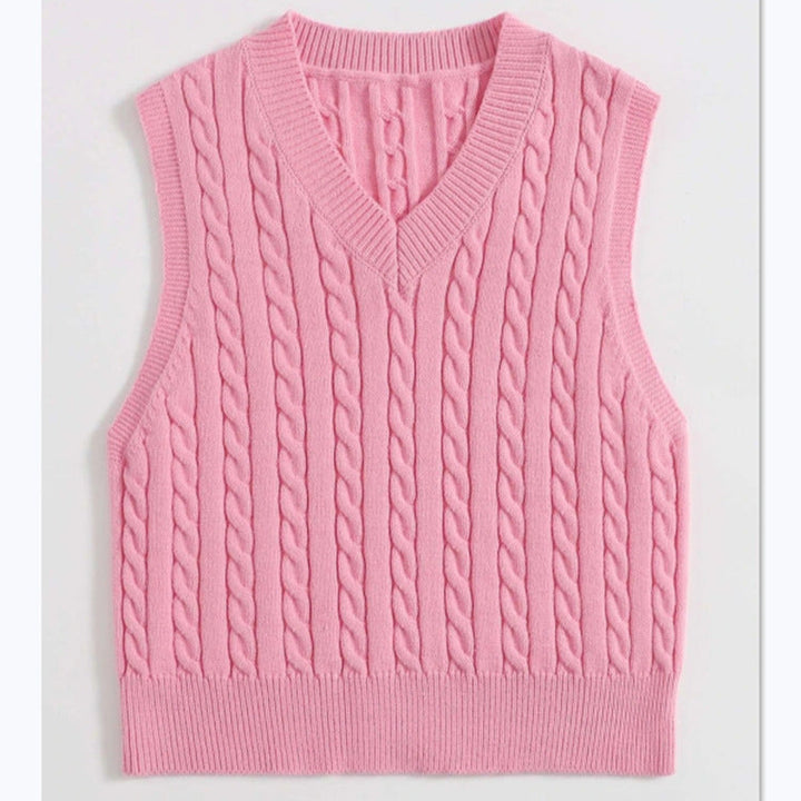 Women's Knit Vest with V-Neck and Cable Pattern