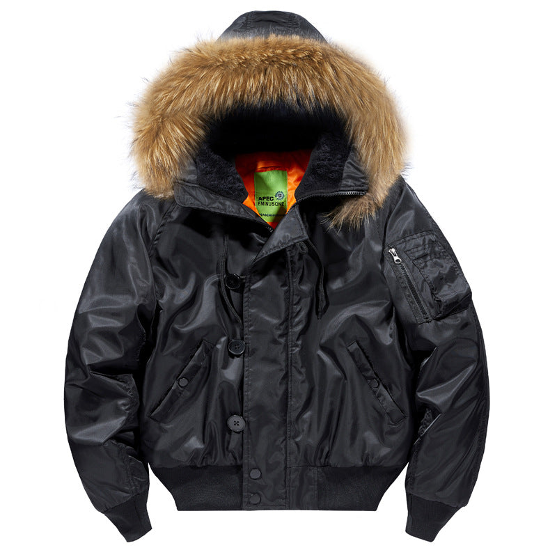 Men's Padded Bomber Parka with Faux Fur Hood and Teddy Lining