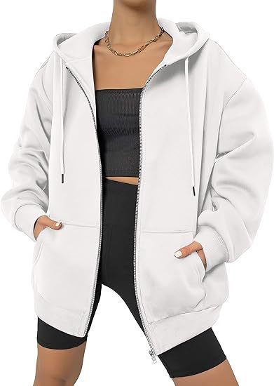 Women's Oversized Zip Hoodie with Contrasting Zipper, Double-layered Hood and Kangaroo Pocket